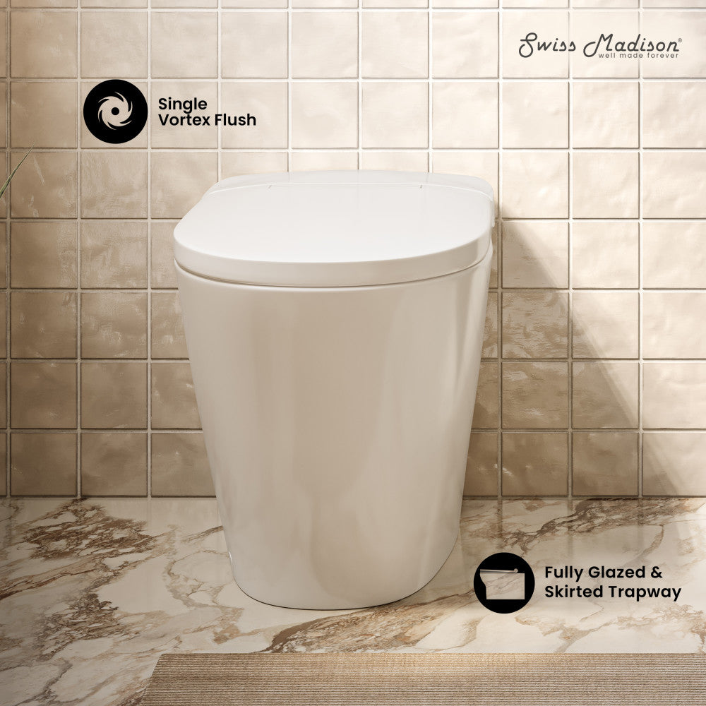 Swiss Madison Hugo H Power Flush Tankless Toilet 12" Rough-in 1.1 GPF Non-Electric ADA Toilet with Integrated Tank in Glossy White
