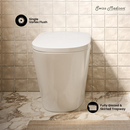 Swiss Madison Hugo H Power Flush Tankless Toilet 12" Rough-in 1.1 GPF Non-Electric ADA Toilet with Integrated Tank in Glossy White