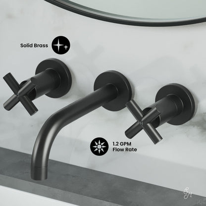 Swiss Madison Ivy 8 in. Widespread Double Cross-Handle Wall Mount Bathroom Faucet in Matte Black