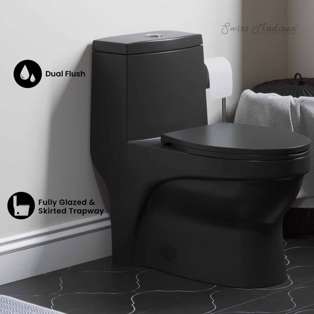 Swiss Madison Virage One-Piece Elongated Toilet Vortex Dual-Flush 1.1/1.6 gpf, Matte Black