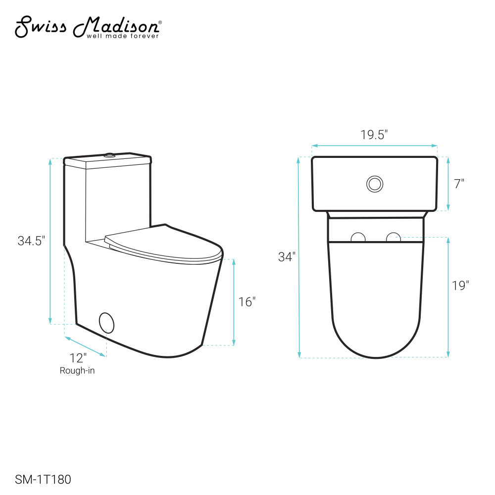 Swiss Madison Dreux High Efficiency One-Piece Elongated Toilet with 0.8 GPF Water Saving Patented Technology
