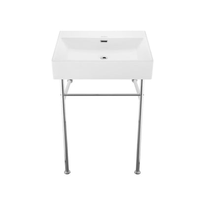Swiss Madison Claire 24" Rectangle Zero Hole Console Sink with Polished Chrome Legs