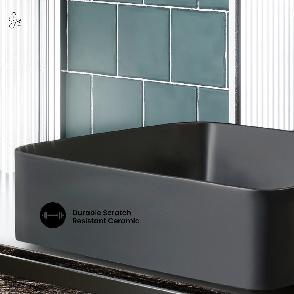 Swiss Madison Concorde Rectangle Ceramic Vessel Sink, Matte Black