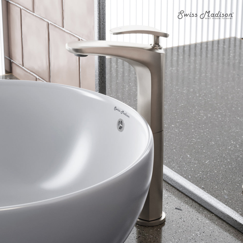 Swiss Madison Sublime Single Hole, Single-Handle, High Arc Bathroom Faucet in Brushed Nickel