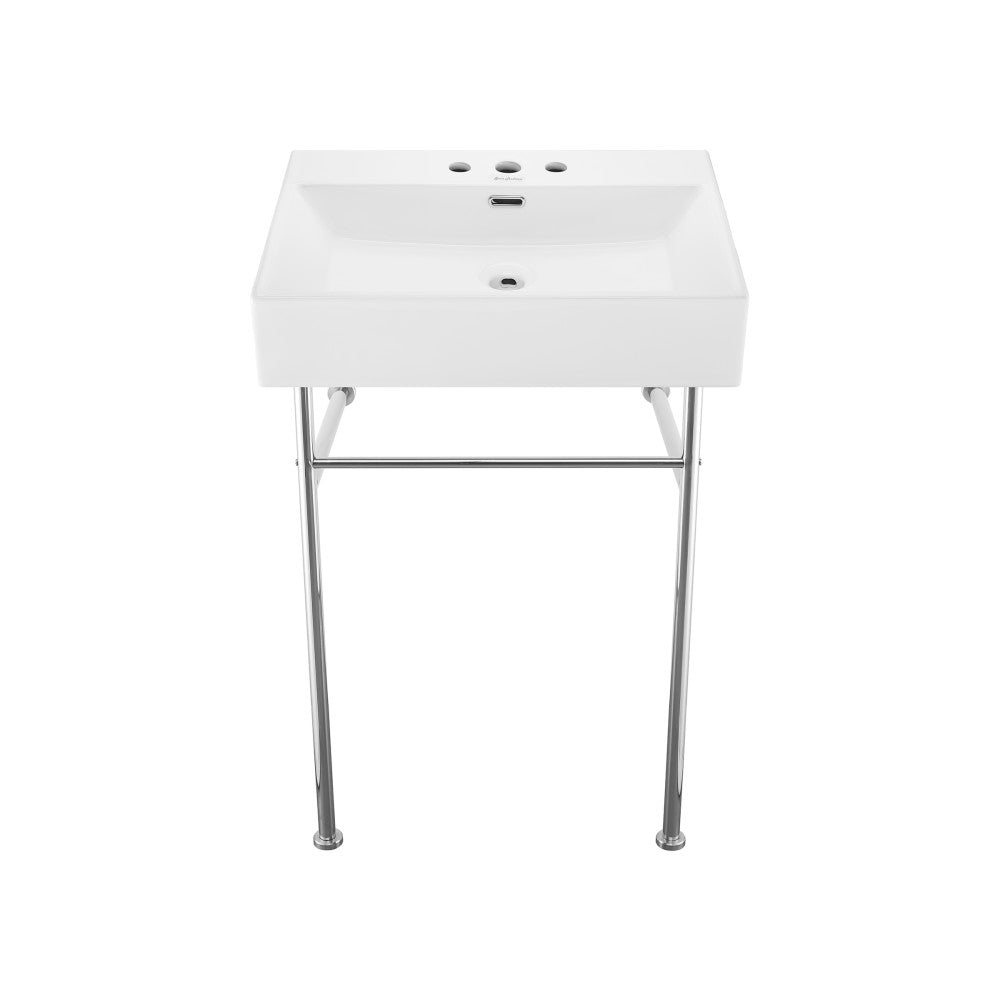 Swiss Madison Claire 24" Console Sink White Basin Chrome Legs with 8" Widespread Holes