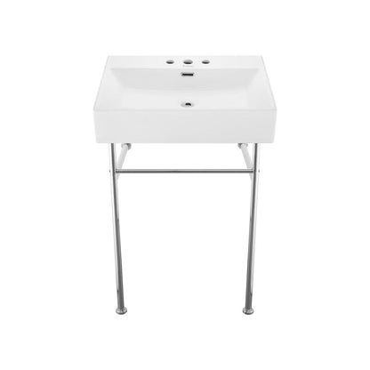 Swiss Madison Claire 24" Console Sink White Basin Chrome Legs with 8" Widespread Holes