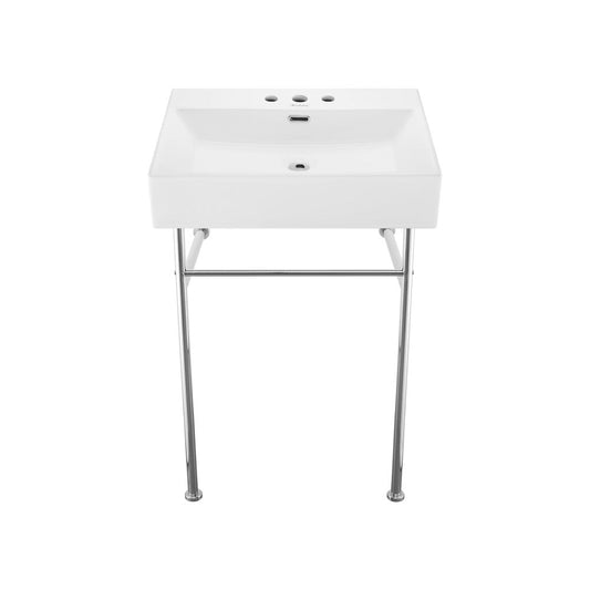 Swiss Madison Claire 24" Console Sink White Basin Chrome Legs with 8" Widespread Holes