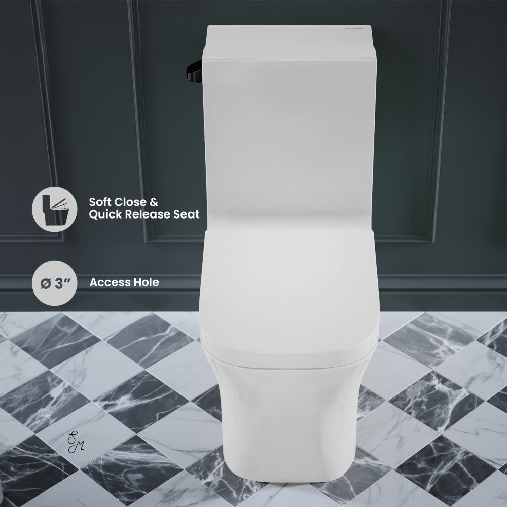 Swiss Madison Concorde One-Piece 12" Rough-in 1.28 GPF Left-Hand Flush Square Toilet in Glossy White with Black Hardware