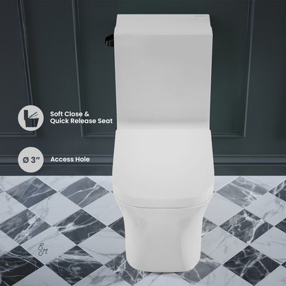 Swiss Madison Concorde One-Piece 12" Rough-in 1.28 GPF Left-Hand Flush Square Toilet in Glossy White with Black Hardware