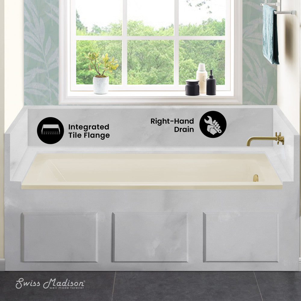 Swiss Madison Voltaire 60" x 30" Right-Hand Drain Alcove Bathtub in Bisque