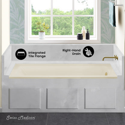 Swiss Madison Voltaire 60" x 30" Right-Hand Drain Alcove Bathtub in Bisque