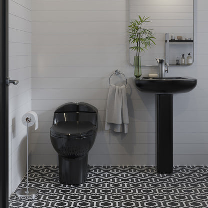 Swiss Madison Chateau One-Piece Elongated Toilet Dual-Flush in Glossy Black 1.1/1.6 gpf