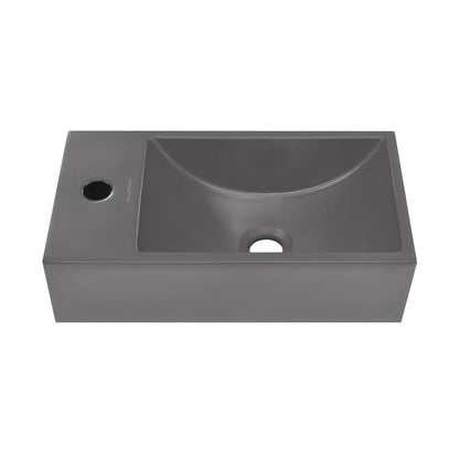 Swiss Madison Lisse 16" Concrete Rectangle Wall-Mounted Sink with Left Side Faucet Mount in Matte Dark Gray