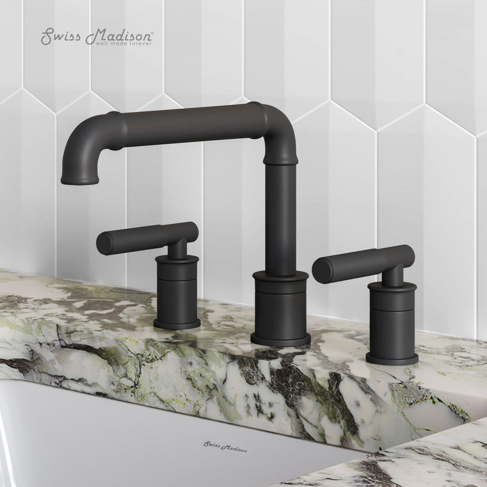 Swiss Madison Avallon 8 in. Widespread, Sleek Handle, Bathroom Faucet in Matte Black