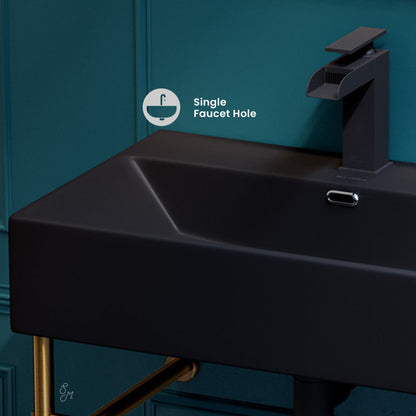 Swiss Madison Claire 24 Ceramic Console Sink Matte Black Basin Brushed Gold Legs