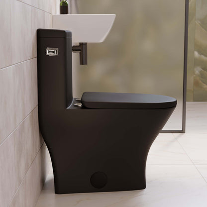 Swiss Madison Sublime II One-Piece 12" Rough-in 1.28 GPF Left Flush Round Compact Toilet in Matte Black