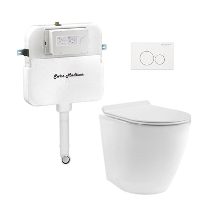 Swiss Madison St. Tropez Back-to-Wall Toilet Bundle 0.8/1.6 GPF Dual Flush in Glossy White with White Flush Plate