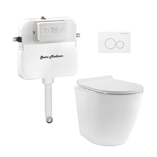 Swiss Madison St. Tropez Back-to-Wall Toilet Bundle 0.8/1.6 GPF Dual Flush in Glossy White with White Flush Plate