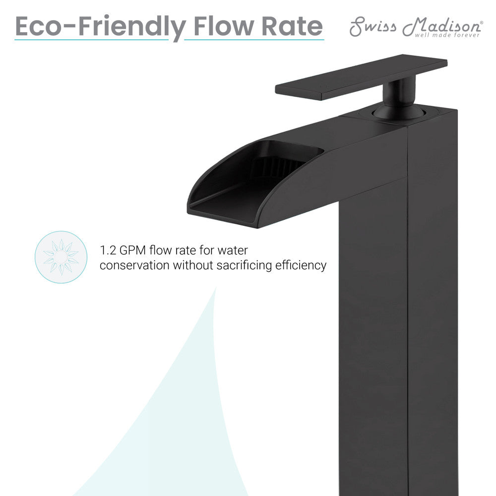 Swiss Madison Concorde Single Hole, Single-Handle, High Arc Waterfall, Bathroom Faucet in Matte Black