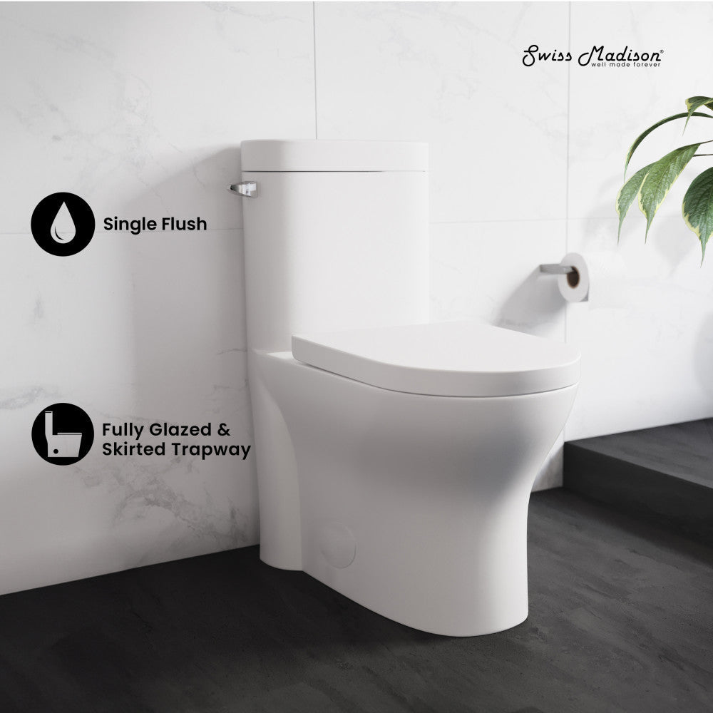 Swiss Madison Monaco One-Piece Elongated Left Side Flush Handle Toilet 1.28 gpf