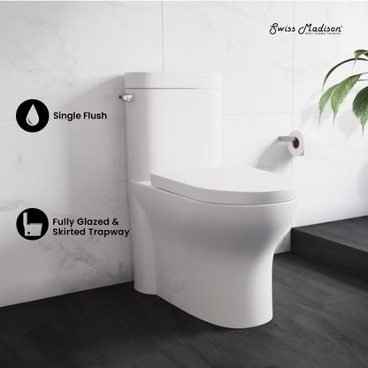 Swiss Madison Monaco One-Piece Elongated Left Side Flush Handle Toilet 1.28 gpf