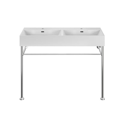 Swiss Madison Claire 48" Double Basin Console Sink with Polished Chrome Legs