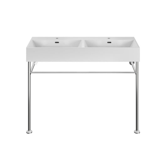 Swiss Madison Claire 48" Double Basin Console Sink with Polished Chrome Legs