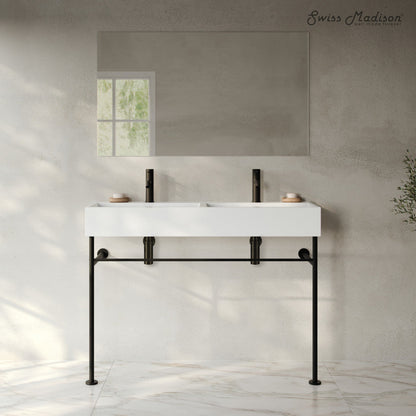 Swiss Madison Claire 48" Double Basin Console Sink with Matte Black Legs