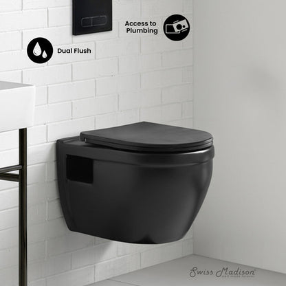 Swiss Madison Ivy Wall-Hung Elongated Toilet Bowl in Matte Black