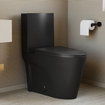 Swiss Madison St. Tropez Two-Piece 12" Rough-in 1.1/1.6 GPF Dual Top Flush Elongated Toilet in Matte Black
