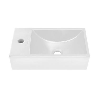 Swiss Madison Lisse 16" Concrete Rectangle Wall-Mounted Sink with Left Side Faucet Mount in Matte White