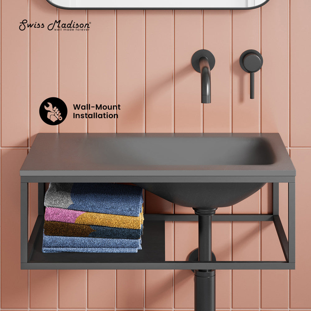 Swiss Madison Lisse 24" Rectangle Concrete Wall-Mount Bathroom Sink in Dark Grey