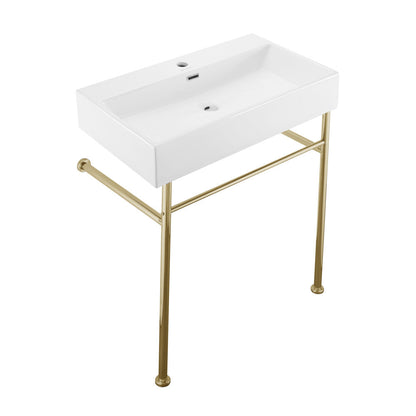 Swiss Madison Claire 30 Ceramic Console Sink White Basin Gold Legs