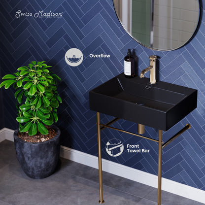 Swiss Madison Claire 24 Ceramic Console Sink Matte Black Basin Black Legs