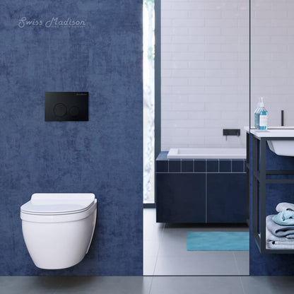 Swiss Madison Ivy Wall-Hung Toilet Bundle 0.8/1.6 GPF Dual Flush in Glossy White with Black Flush Plate