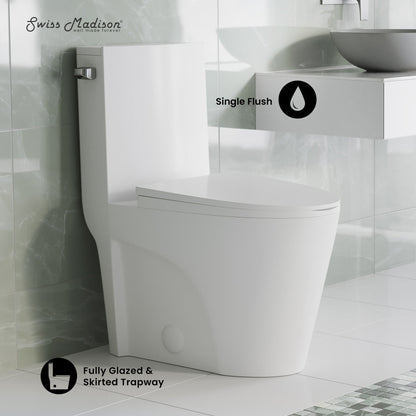 Swiss Madison St. Tropez One-Piece 10" Rough-in 1.28 GPF Left Flush Elongated Toilet in Glossy White