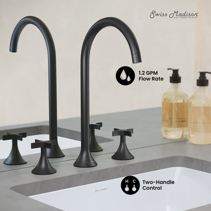Swiss Madison Daxton 8 in. Widespread, Cross Handle, Bathroom Faucet in Matte Black
