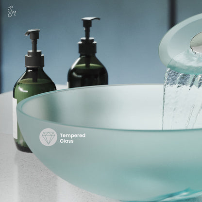 Swiss Madison Cascade 16.5 Color Glass Vessel Sink with Faucet, Frost
