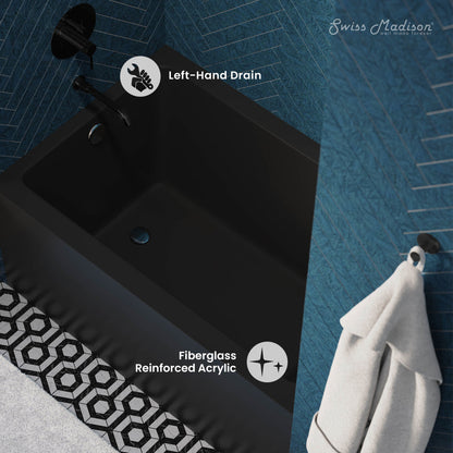Swiss Madison Voltaire 48" x 32" Left-Hand Drain Alcove Bathtub with Apron in Matte Black