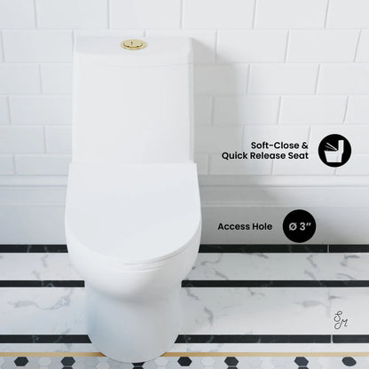 Swiss Madison Ivy One Piece Toilet Dual Vortex™ Flush, Brushed Gold Hardware 1.1/1.6 gpf