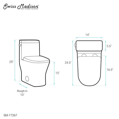 Swiss Madison Sublime II One-Piece Round Toilet with Left Side Flush, 10" Rough-In 1.28 gpf