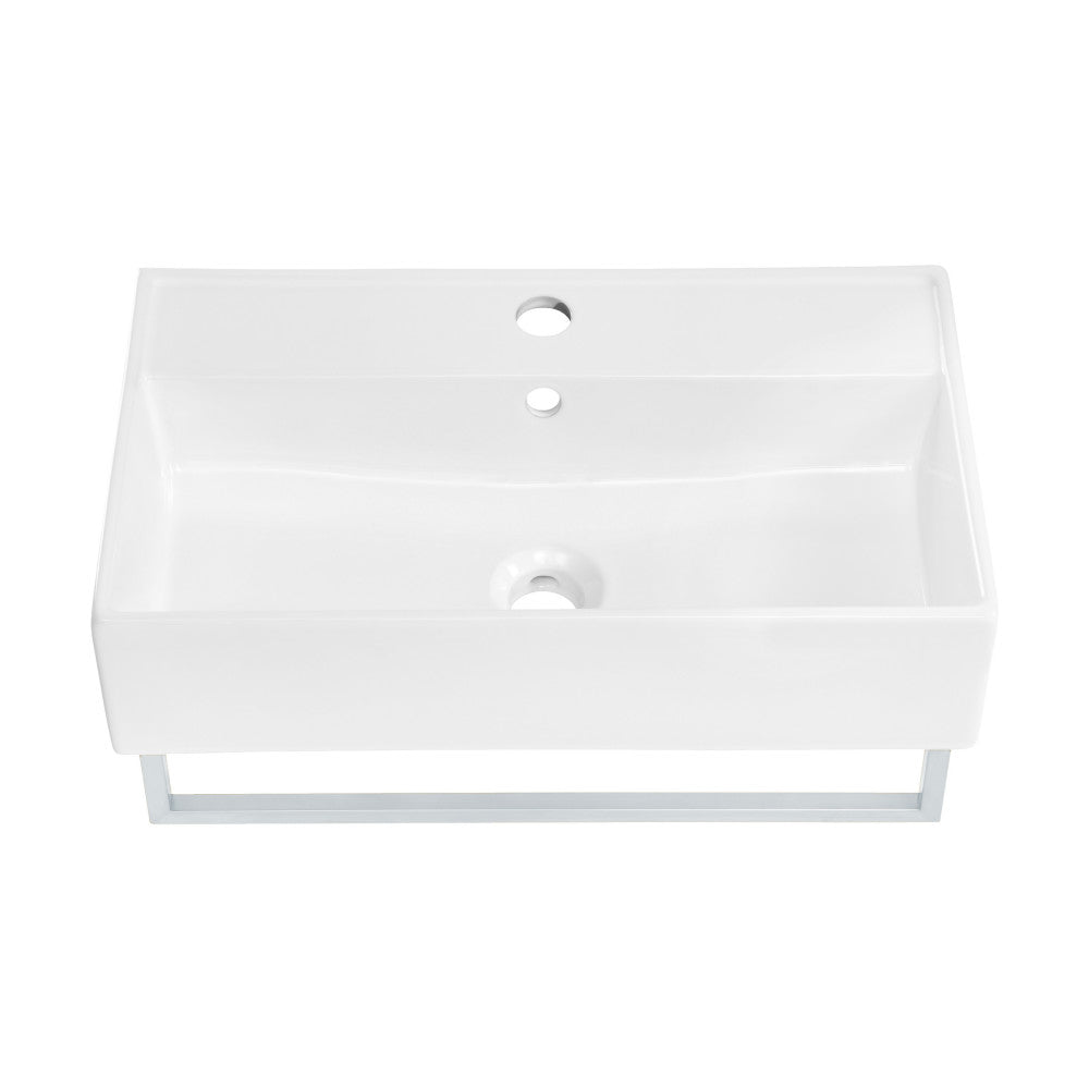 Swiss Madison Claire 22" Wall-Mount Bathroom Sink with Silver Towel Bar