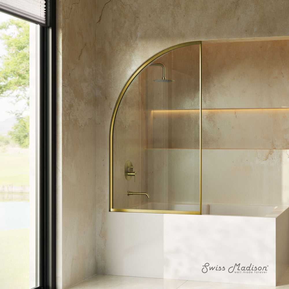 Swiss Madison Demi 34 x 58 Framed Fixed 3/8 in. (10mm) Clear Tempered Glass Tub Door with Gold Brushed Frame