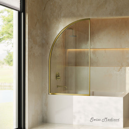 Swiss Madison Demi 34 x 58 Framed Fixed 3/8 in. (10mm) Clear Tempered Glass Tub Door with Gold Brushed Frame