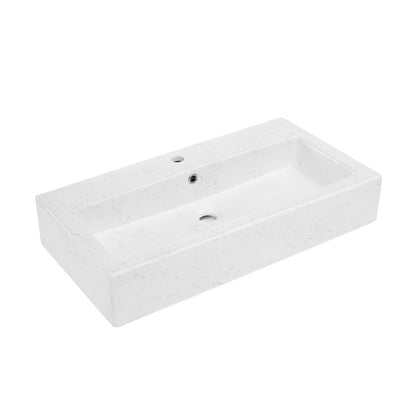 Swiss Madison Voltaire Wide Rectangle Wall Hung Sink in Static Marble