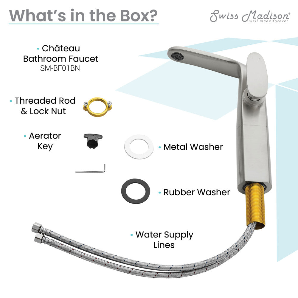 Swiss Madison Chateau Single Hole, Single-Handle, High Arc Bathroom Faucet in Brushed Nickel