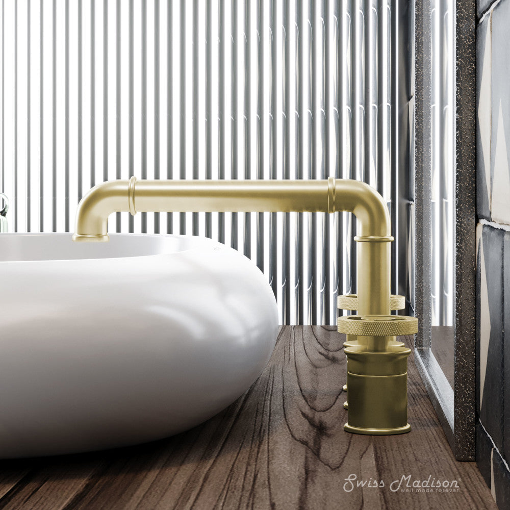 Swiss Madison Avallon 8 in. Widespread, 2-Handle Wheel, Bathroom Faucet in Brushed Gold