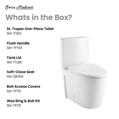 Swiss Madison St. Tropez One Piece Elongated Toilet Right Side Flush 1.28 gpf