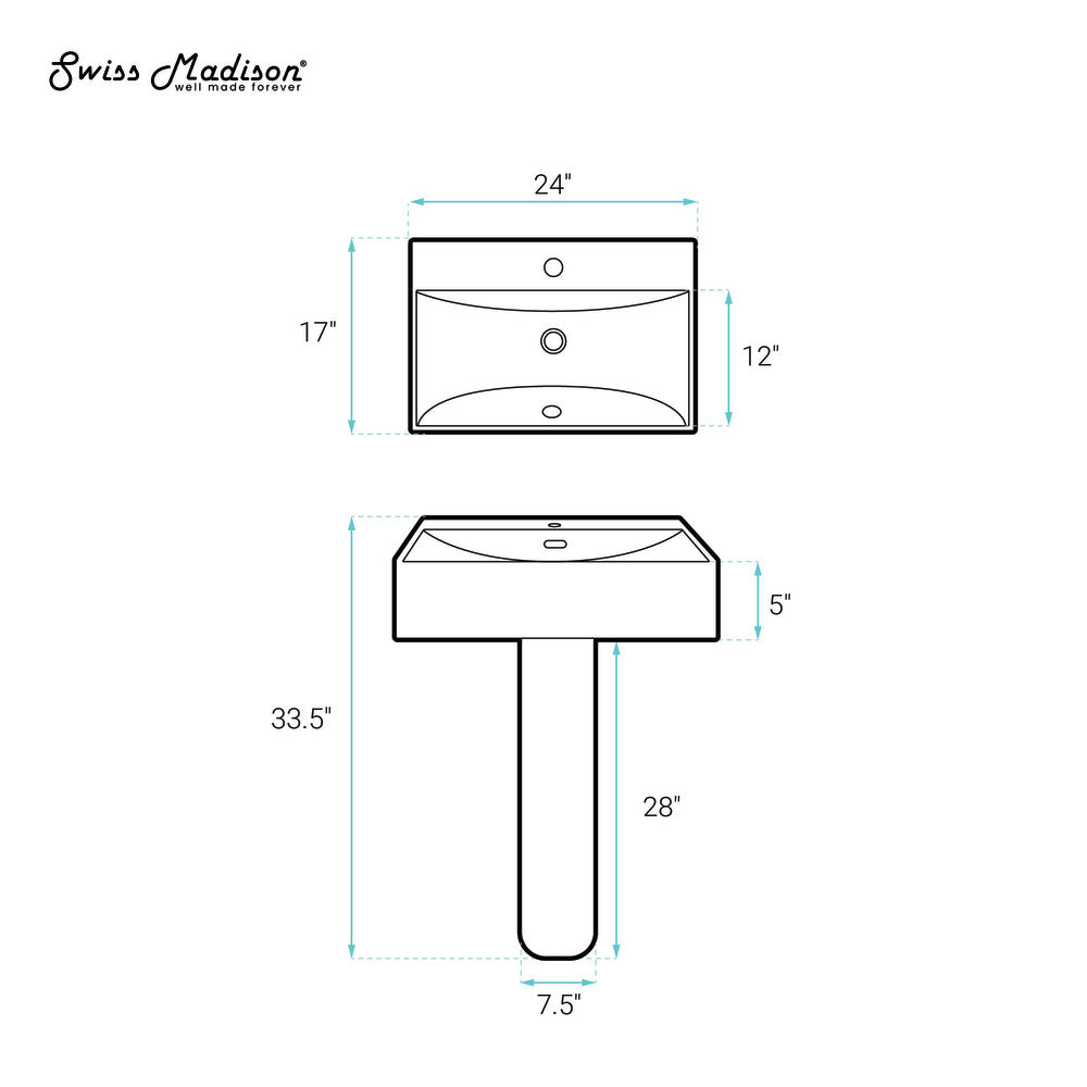 Swiss Madison Concorde Square Two-Piece Pedestal Sink