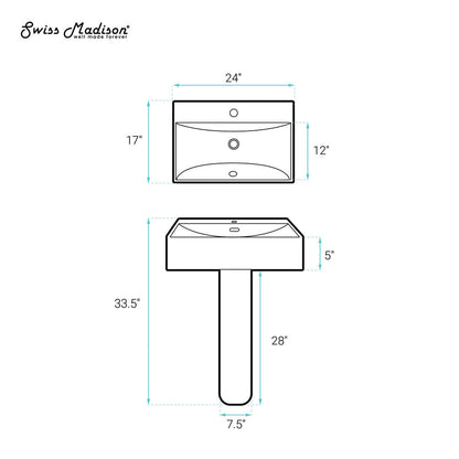 Swiss Madison Concorde Square Two-Piece Pedestal Sink